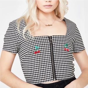 Lazy Oaf Cherry Gingham Crop Top size 12